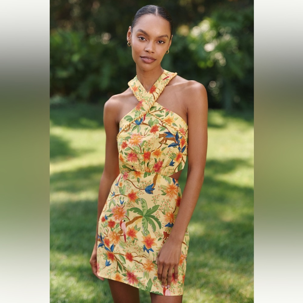 Farm Rio x Anthropologie Halter Mini Dress Tropical | S